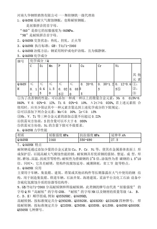 Q460NH耐候钢特点,Q460NH应用条件