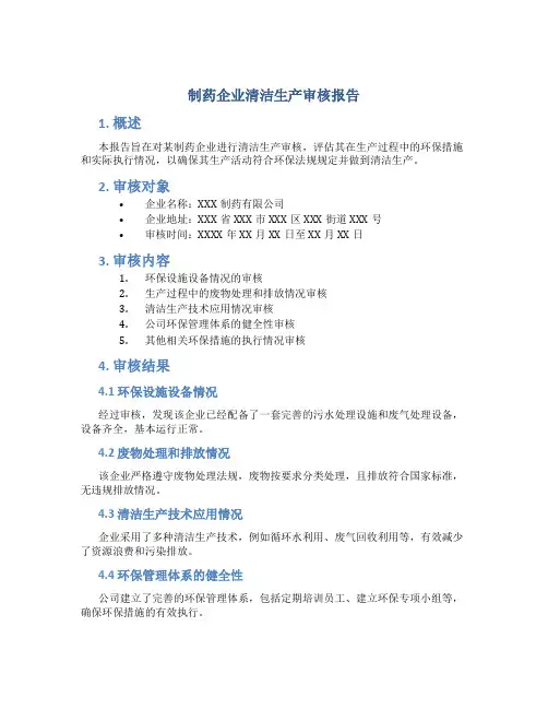 制药企业清洁生产审核报告