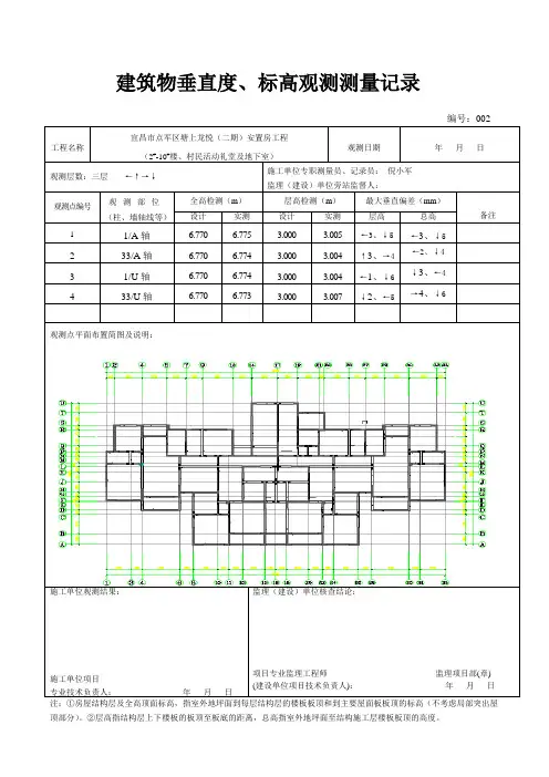建筑物垂直度、标高观测测量记录
