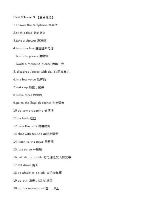仁爱英语八年级上册Unit 3 Topic 3 重点短语及句型