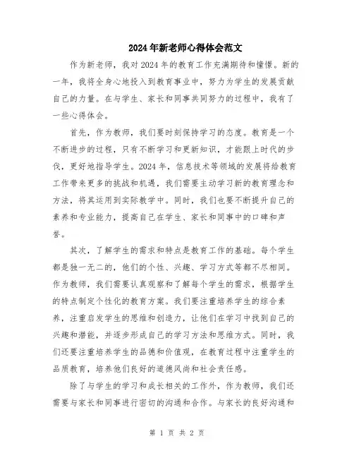 2024年新老师心得体会范文