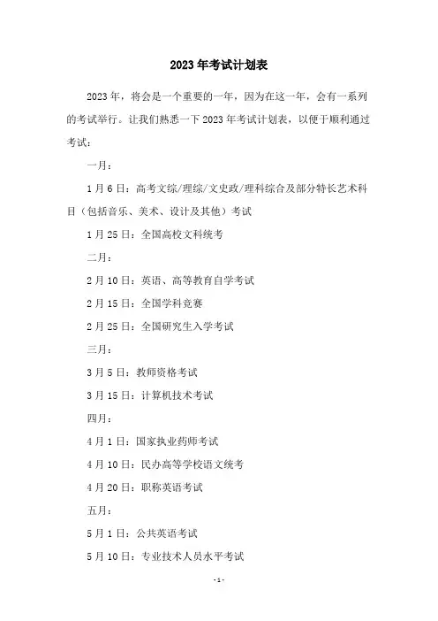 2023年考试计划表