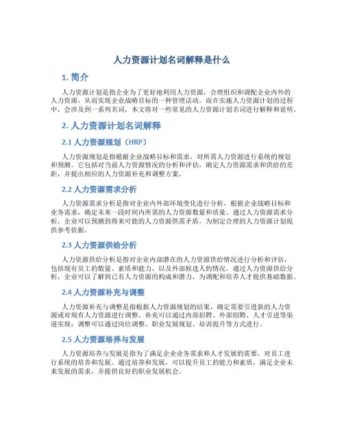 人力资源计划名词解释是什么