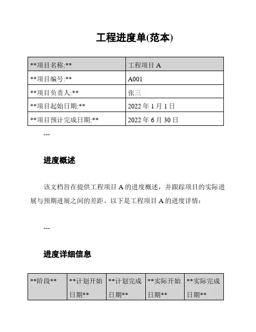 工程进度单(范本)