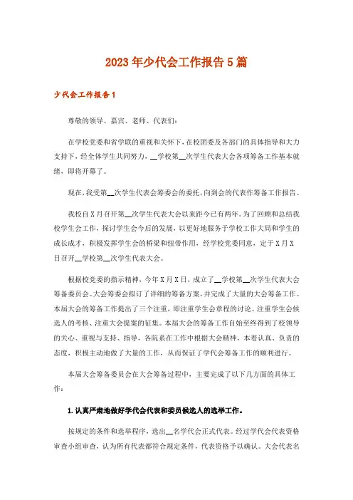 2023年少代会工作报告5篇