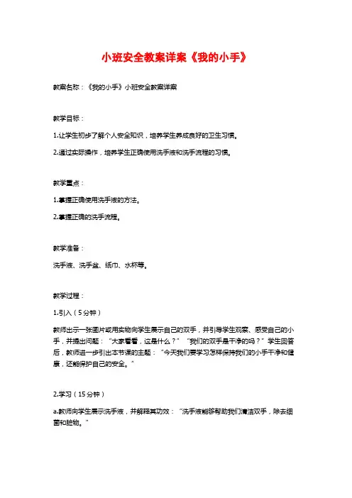 小班安全教案详案《我的小手》
