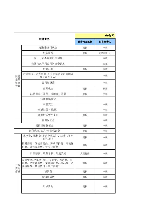 财务审批权限表