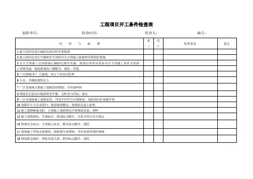 检查表2 工程项目开工条件检查表