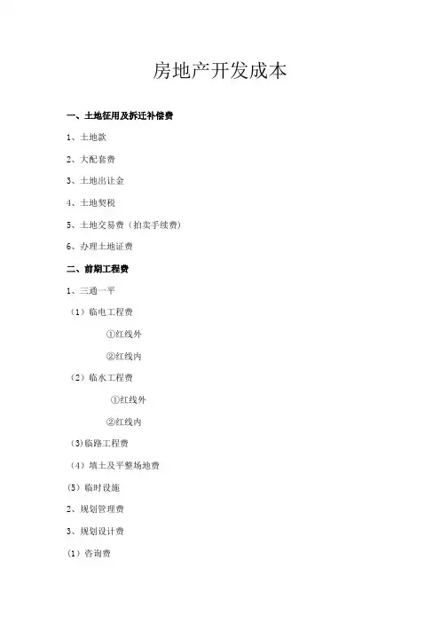 房地产开发成本项目清单