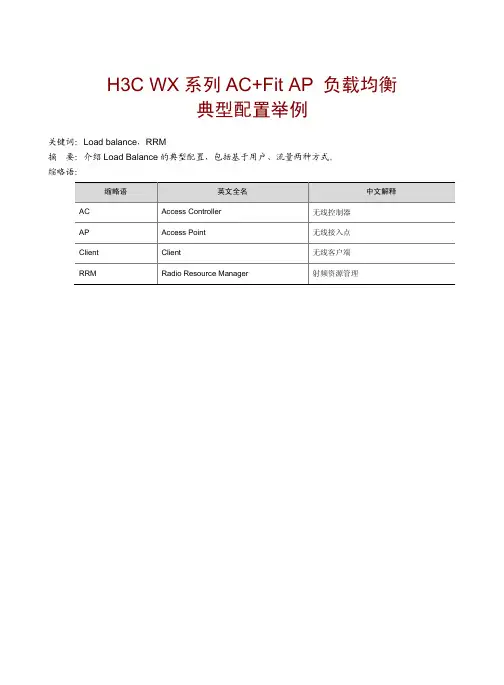 H3C WX系列AC_Fit AP典型配置案例集负载均衡典型配置举例
