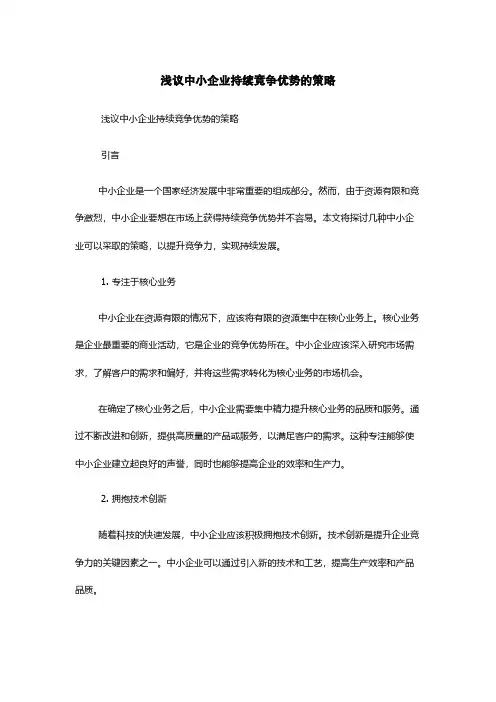 浅议中小企业持续竞争优势的策略
