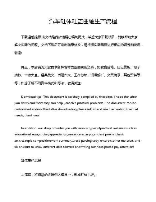 汽车缸体缸盖曲轴生产流程