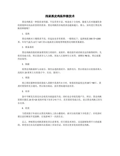 浅谈黑皮鸡枞种植技术
