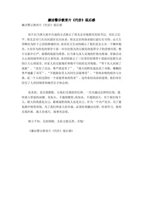 廉洁警示教育片《代价》观后感