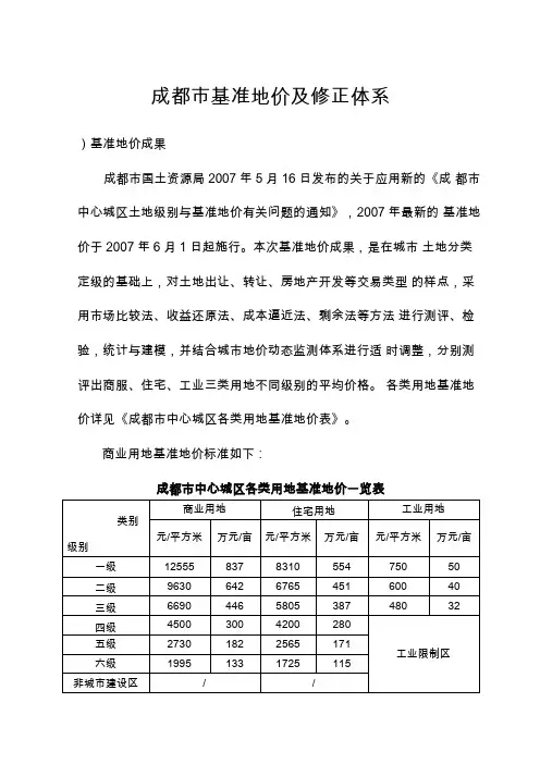 成都基准地价修正体系商业、住宅