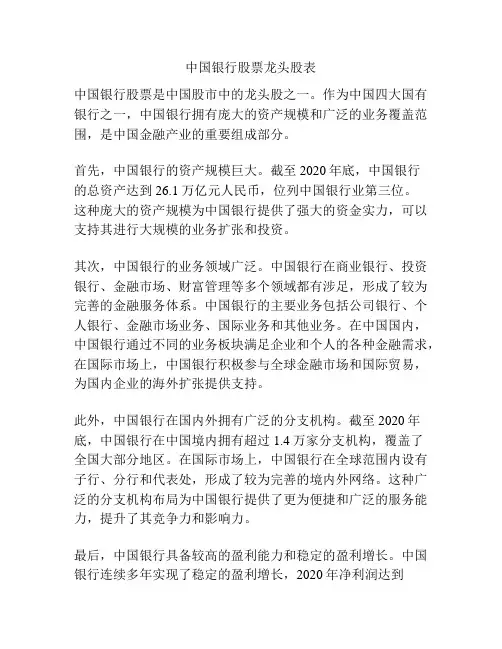 中国银行股票龙头股表
