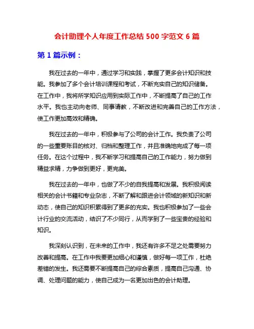 会计助理个人年度工作总结500字范文6篇