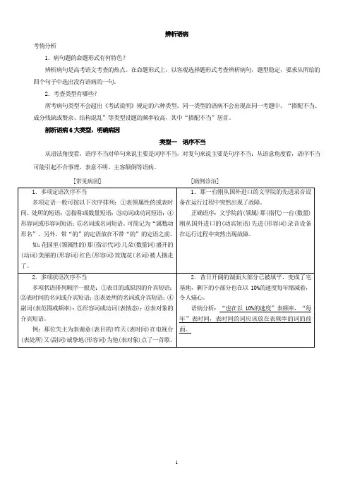 高考复习：病句基础知识及修改方式技巧