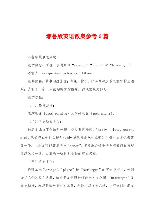 湘鲁版英语教案参考6篇