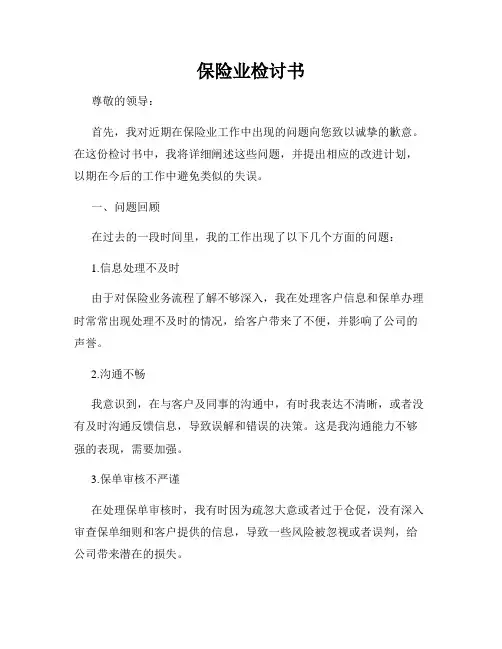 保险业检讨书