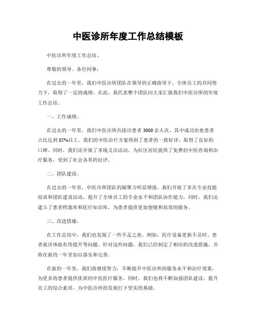 中医诊所年度工作总结模板
