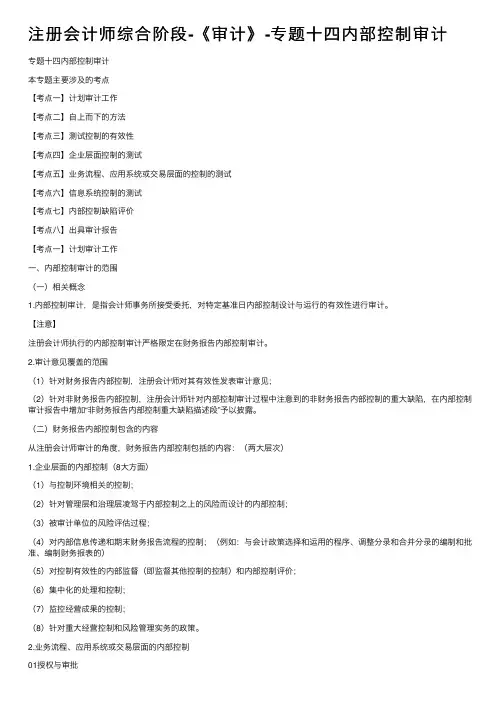 注册会计师综合阶段-《审计》-专题十四内部控制审计