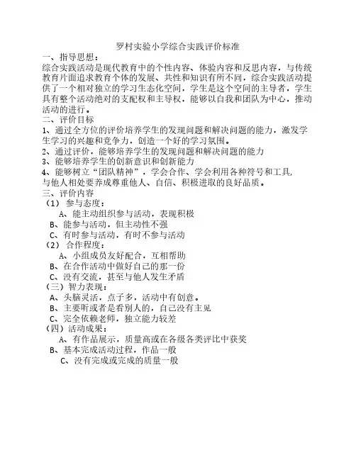 综合实践评价标准