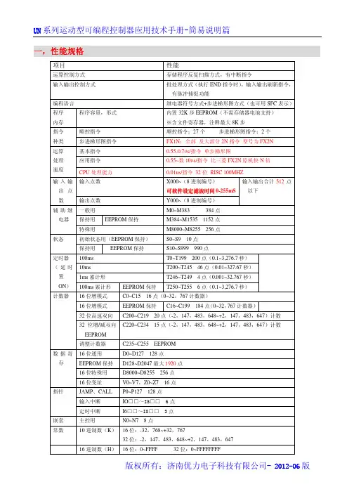 UN UN UN UN 系列运动型可编程控制器应用技术手册-简易说明篇说明书