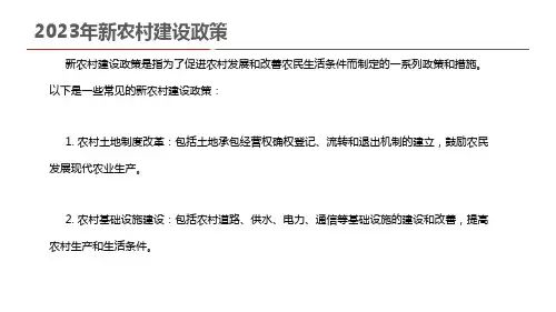 2023年新农村建设政策