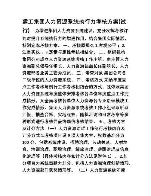 建工集团人力资源系统执行力考核方案