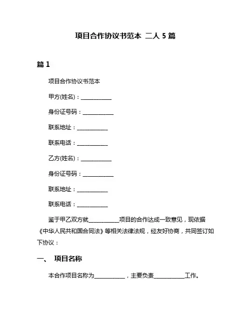 项目合作协议书范本 二人5篇