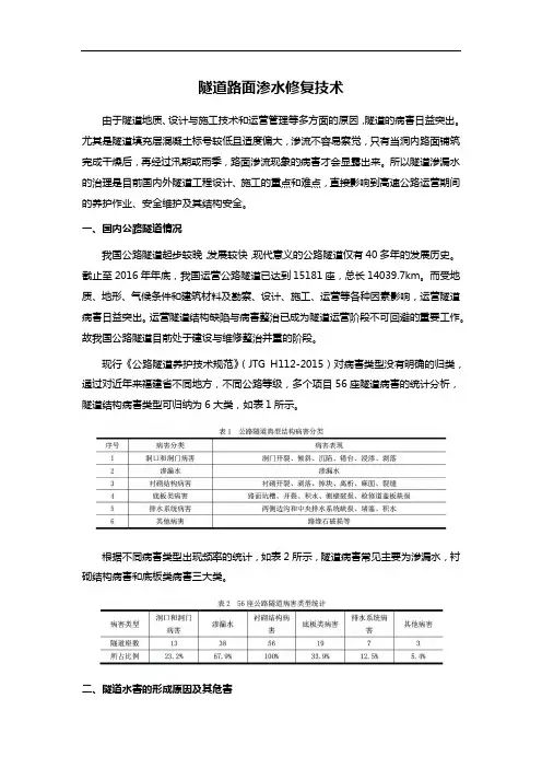 隧道路面渗水修复技术
