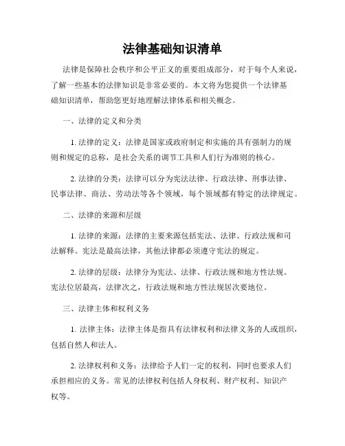 法律基础知识清单