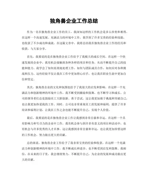 独角兽企业工作总结
