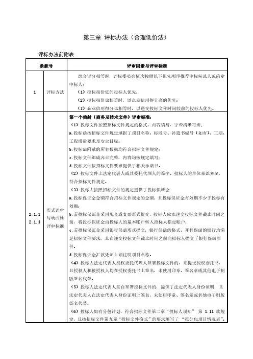 评标办法合理低价法