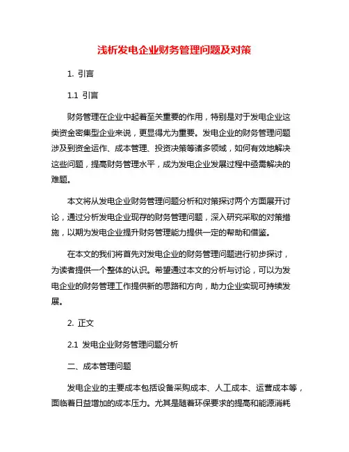 浅析发电企业财务管理问题及对策