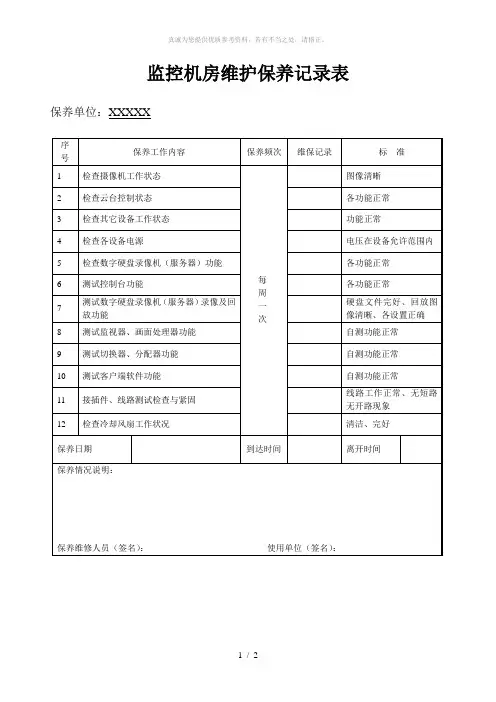 监控维保记录表