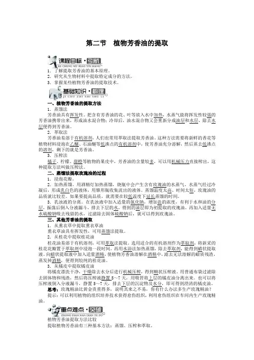 中图版选修1 植物芳香油的提取 学案