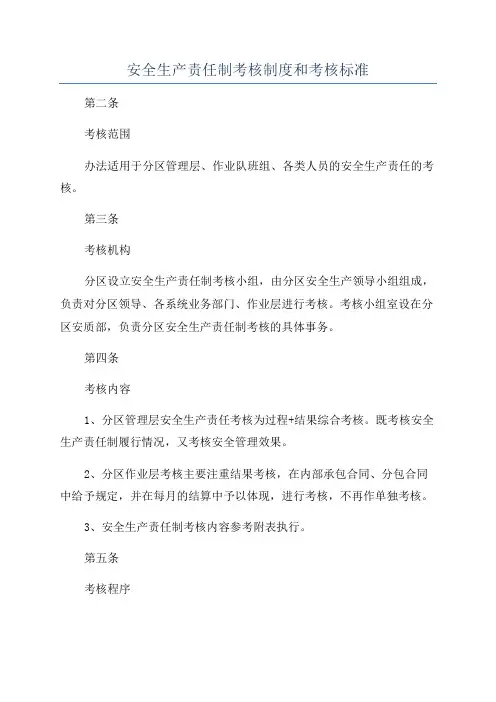 安全生产责任制考核制度和考核标准