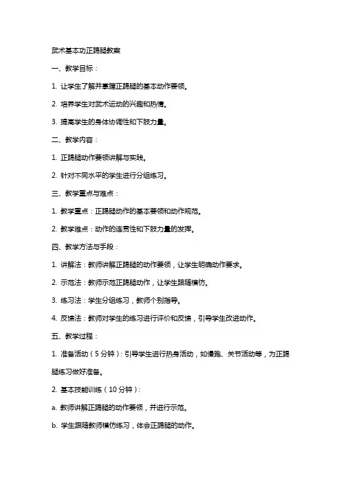 武术基本功正踢腿教案