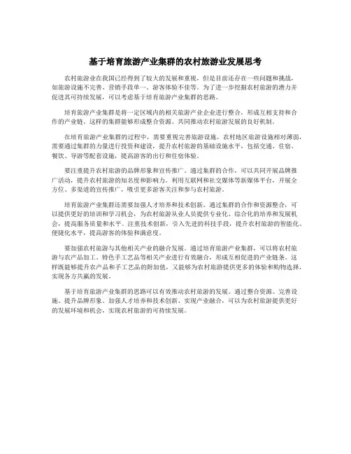 基于培育旅游产业集群的农村旅游业发展思考
