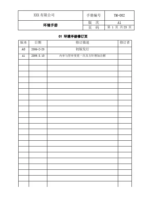 工厂环境手册(环境方针和环境目标)(工厂类ISO14001模板)