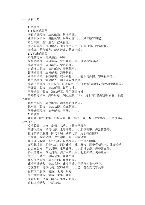 300种常用非处方中成药