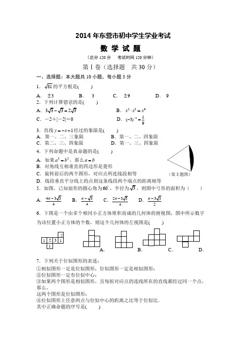 山东省东营市中考数学真题（解析卷）
