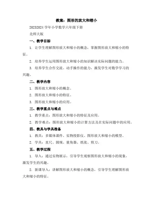 图形的放大和缩小(教案)2023-2024学年小学数学六年级下册北师大版