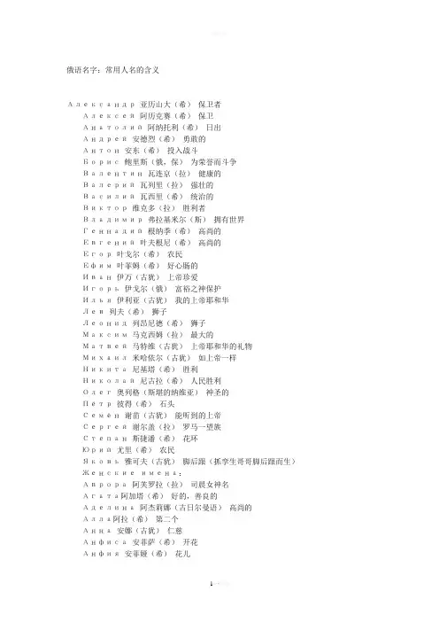 俄文名字的含义