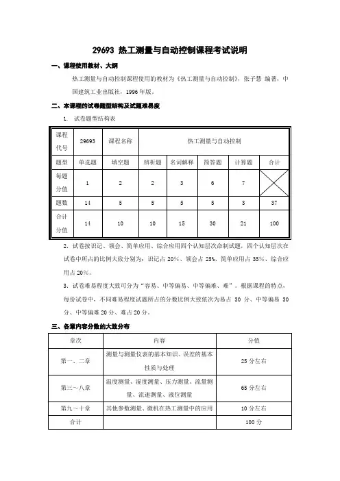 29693 热工测量与自动控制课程考试说明