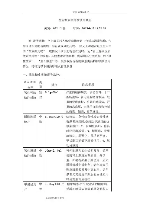 激素类药物使用规范[完整]