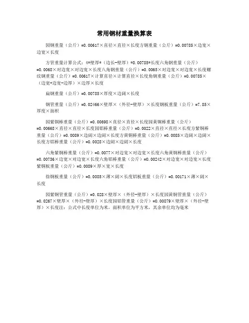 常用钢材重量换算表