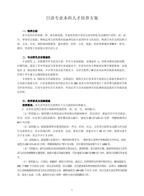 日语专业本科人才培养方案